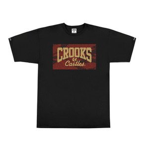 CROOKS &amp; CASTLES Men&#039;s Knit Crew T-Shirt - Tiger Speckle Logo (Black)