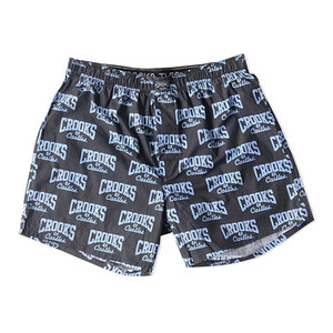 CROOKS &amp; CASTLES Men&#039;s Knit Boxers - Core Logo (Black/Sky Blue) 